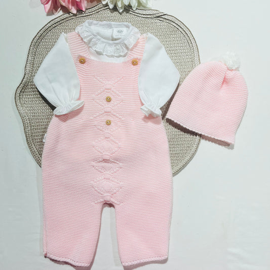 Conjunto de bebé menina  em malha - 3 peças - 1/3M - Rosa bebé
