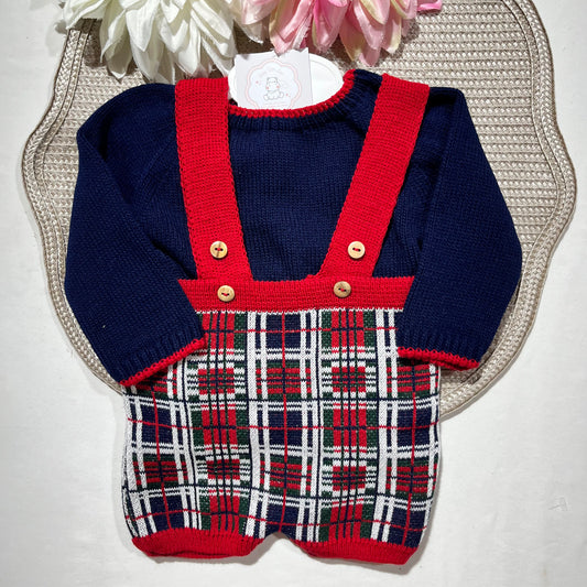 Conjunto  xadrez para bebé em malha - 1/3M e 3/6M - Azul
