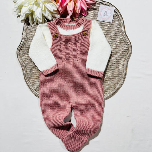 Conjunto de malha para bebé Aconchego - Rosa velho - 1M, 3M e 6M