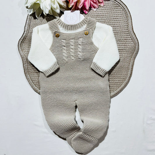Conjunto de malha para bebé Aconchego - Areia - 1M, 3M e 6M