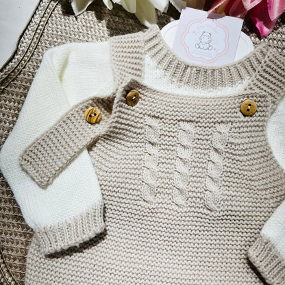 Conjunto de malha para bebé Aconchego - Areia - 1M, 3M e 6M