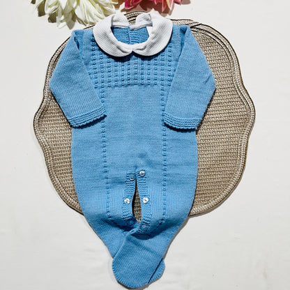 Conjunto Manuel em malha  para bebé - 1,3 e 6M - Azul cobalto