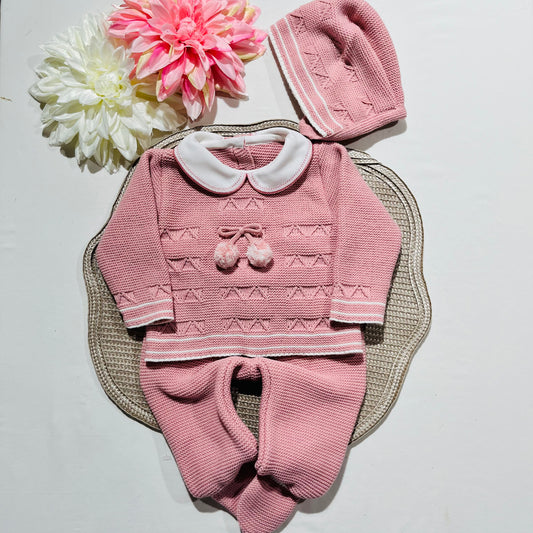 Conjunto de Saída de maternidade pompom para Bebé 0-3 meses - Rosa velho