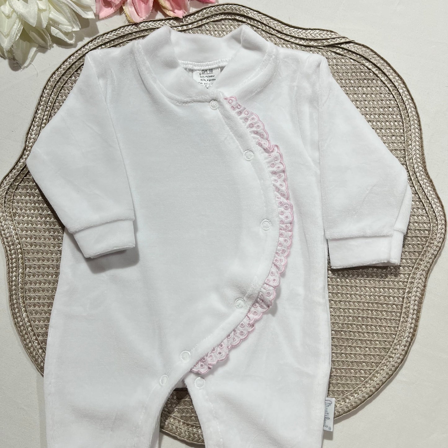 Babygrow em veludo com renda - 0/1 - Premium