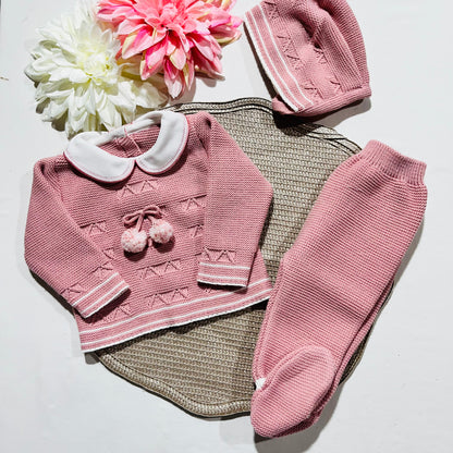 Conjunto de Saída de maternidade pompom para Bebé 0-3 meses - Rosa velho