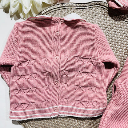 Conjunto de Saída de maternidade pompom para Bebé 0-3 meses - Rosa velho