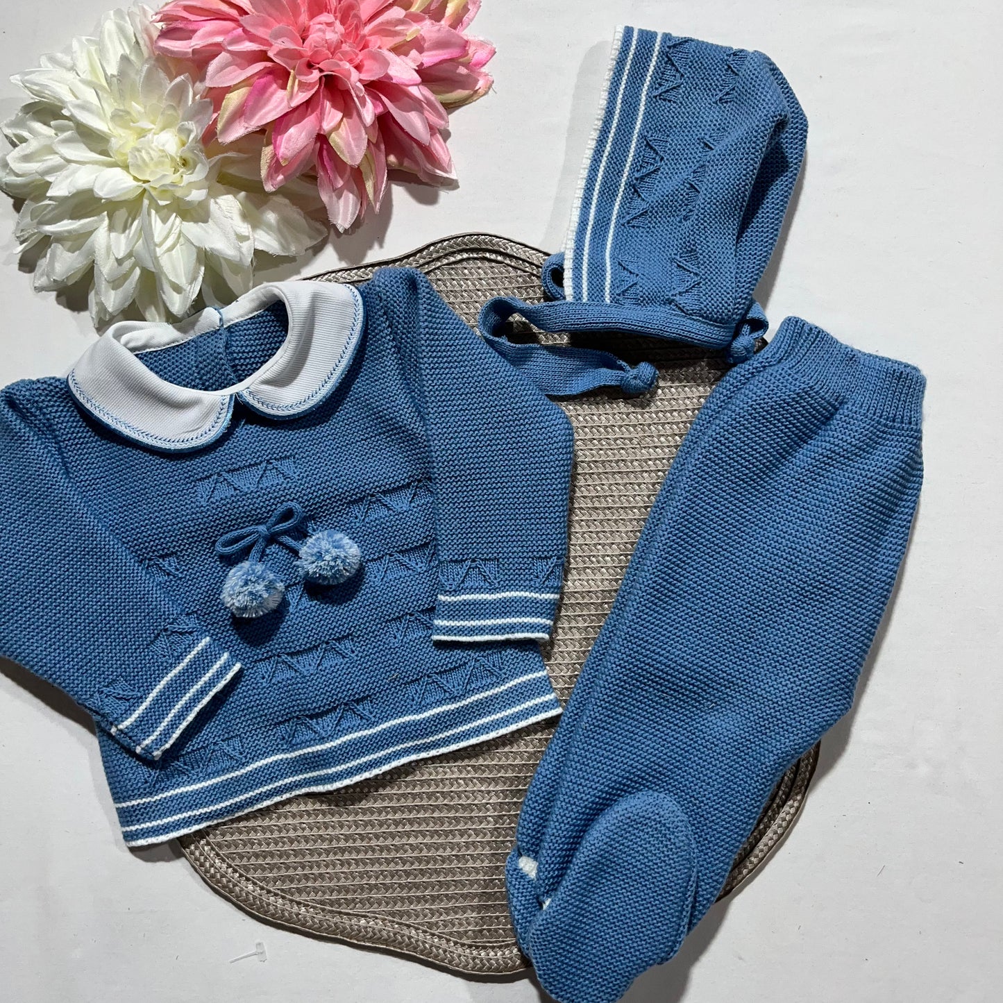 Conjunto de Saída de maternidade pompom para Bebé 0-3 meses - Azul cobalto