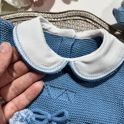 Conjunto de Saída de maternidade pompom para Bebé 0-3 meses - Azul cobalto