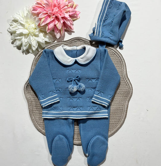 Conjunto de Saída de maternidade pompom para Bebé 0-3 meses - Azul cobalto