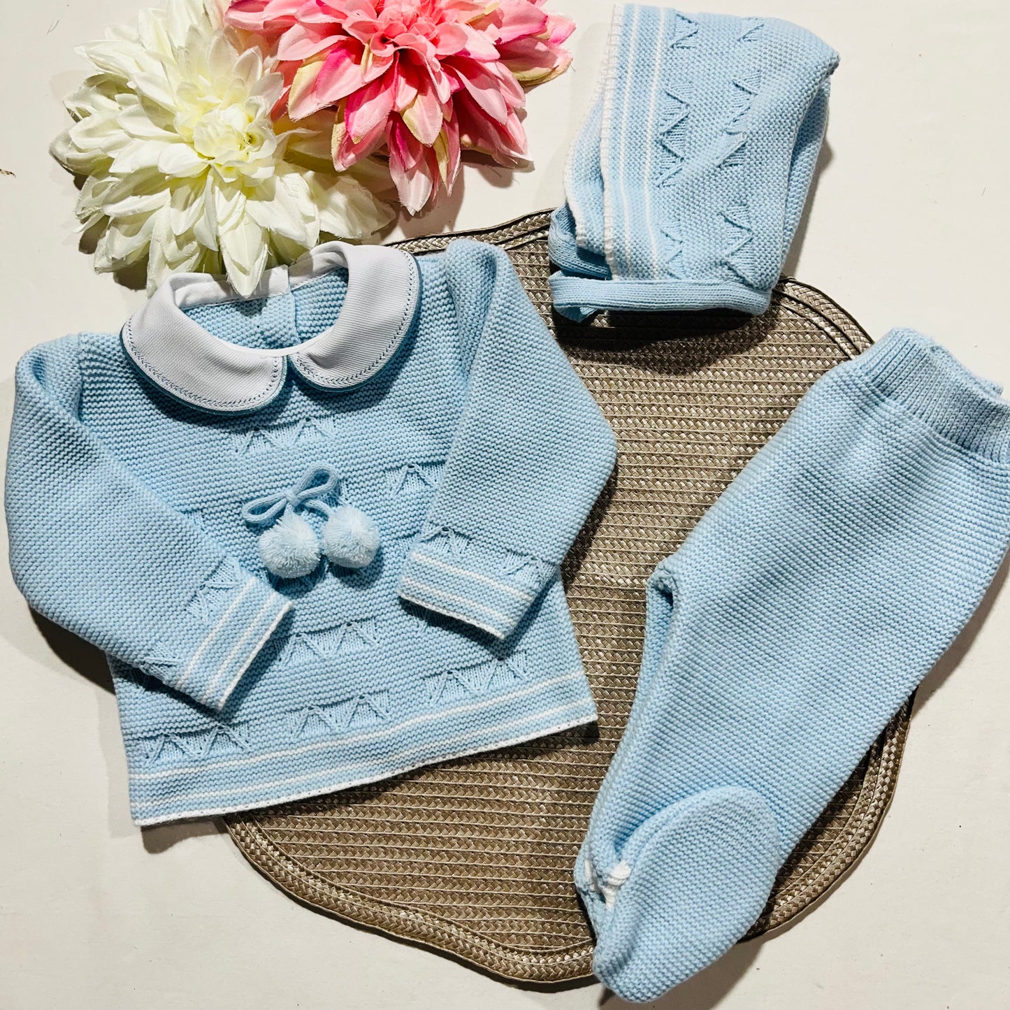 Conjunto de Saída de maternidade pompom para Bebé 0-3 meses - Azul bebé