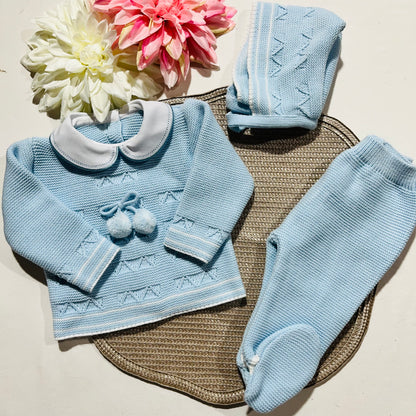 Conjunto de Saída de maternidade pompom para Bebé 0-3 meses - Azul bebé