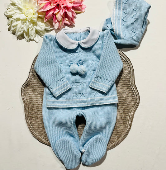 Conjunto de Saída de maternidade pompom para Bebé 0-3 meses - Azul bebé