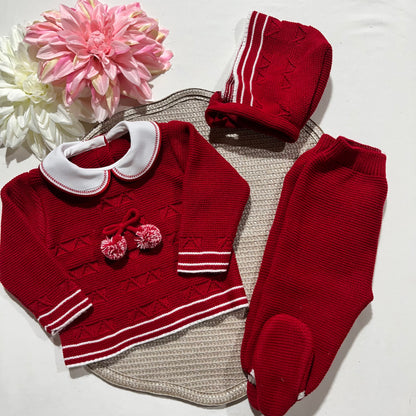 Conjunto de Saída de maternidade pompom para Bebé 0-3 meses - Vermelho
