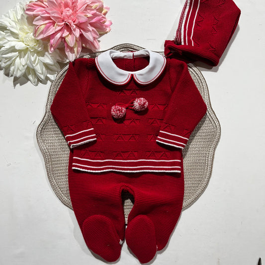 Conjunto de Saída de maternidade pompom para Bebé 0-3 meses - Vermelho