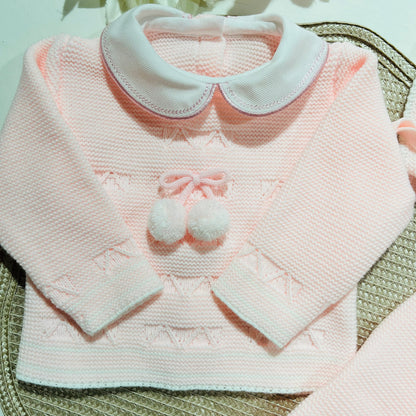 Conjunto de Saída de maternidade pompom para Bebé 0-3 meses - Rosa bebé