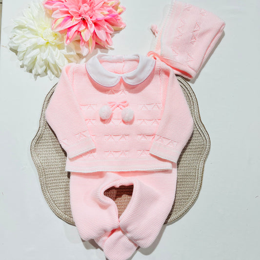 Conjunto de Saída de maternidade pompom para Bebé 0-3 meses - Rosa bebé