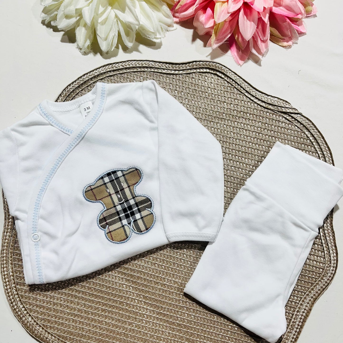 Conjunto Interior  com carda de bebé -  Xadrez - 3M - Várias cores