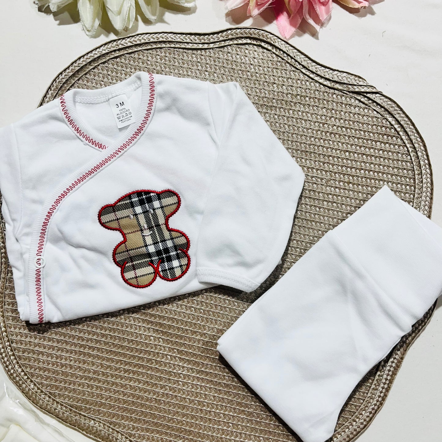Conjunto Interior  com carda de bebé -  Xadrez - 3M - Várias cores
