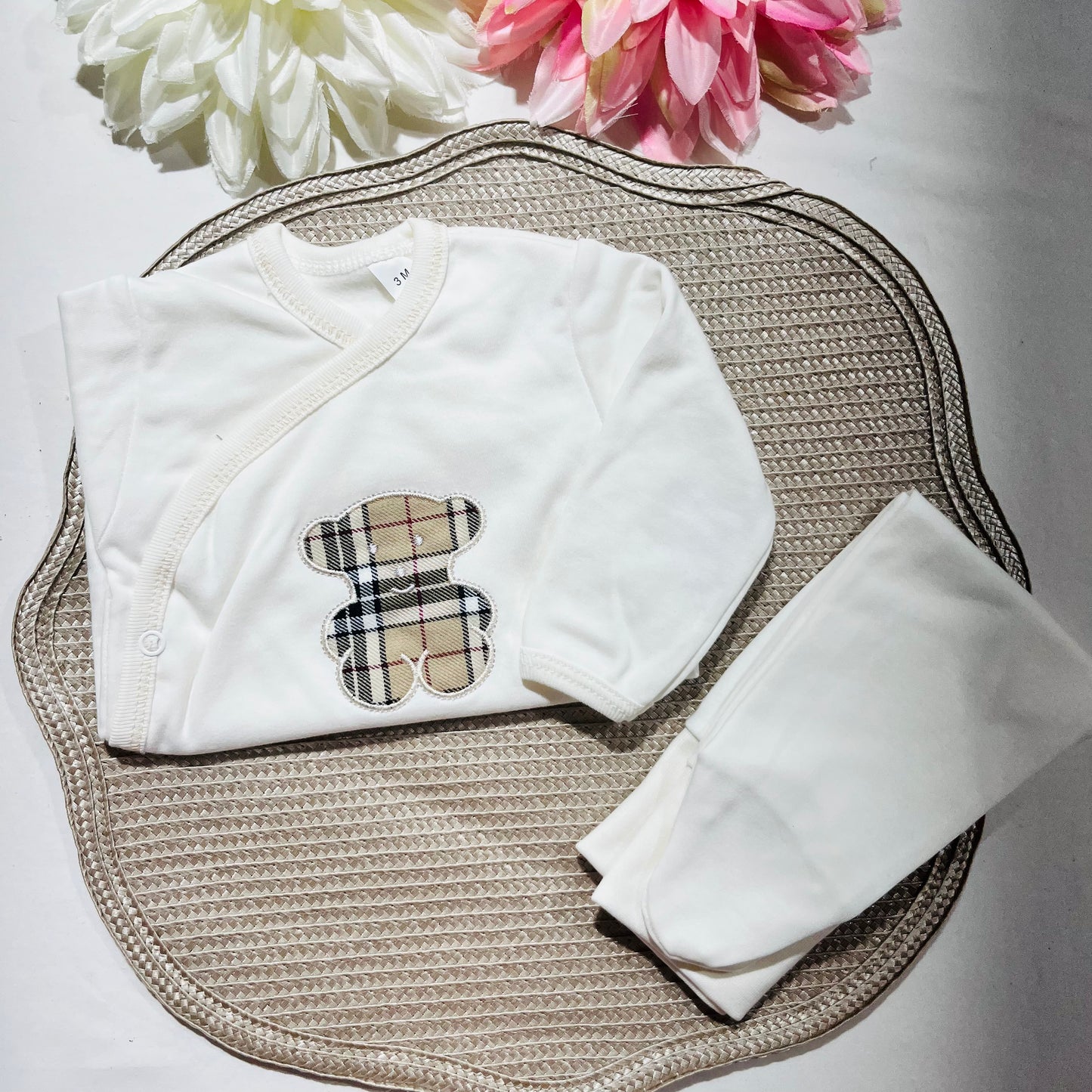 Conjunto Interior  com carda de bebé -  Xadrez - 3M - Várias cores