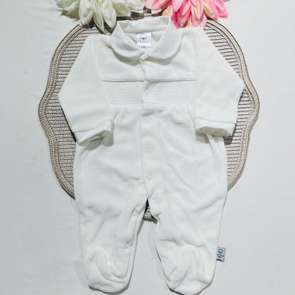 Babygrow em veludo Favo de mel - Branco - 3 e 6 meses