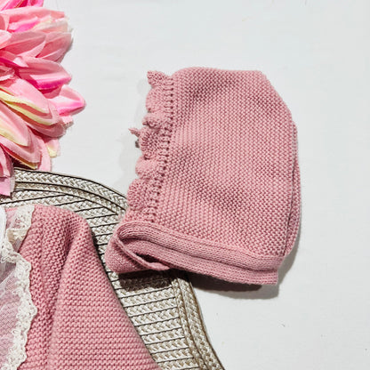Conjunto saida de maternidade Encanto em malha para bebé - Rosa velho