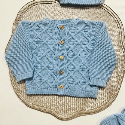 Conjunto de malha para bebé - 3 peças -1/3M e 3/6M - Azul cobalto