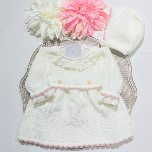 Vestido em malha para bebé - 1/3 e 3/6M - Pérola
