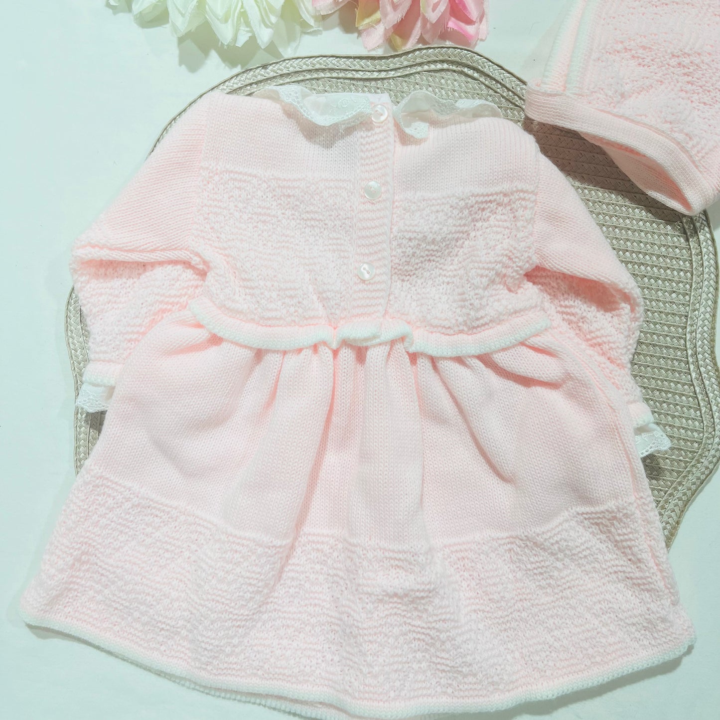 Vestido em malha para bebé - 1/3 e 3/6M - Rosa bebé
