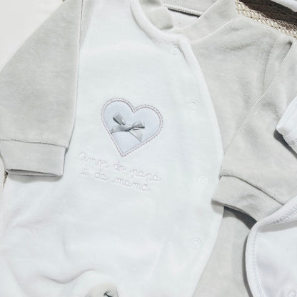 Conjunto primeira roupinha recém nascido  em Veludo - Amor