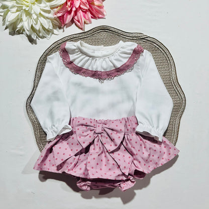 Conjunto Alice - camisa e tapa fralda para bebé - 3,6 e 12M - Rosa velho