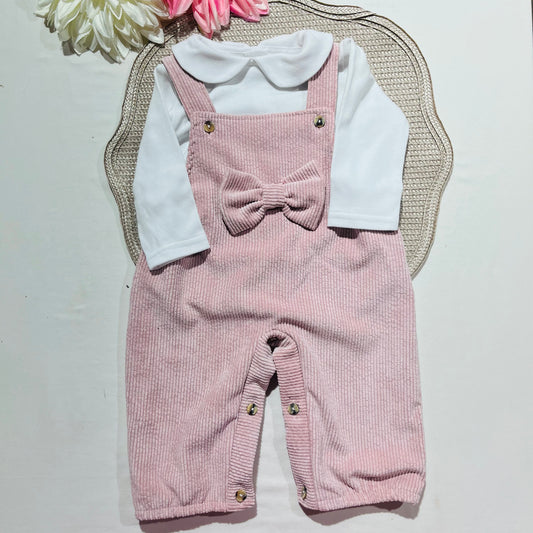 Conjunto Margarida em bombazina - jardineira e camisa - 6 e 12M - Rosa velho