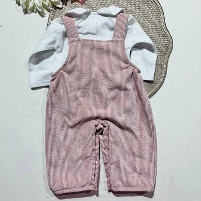 Conjunto Margarida em bombazina - jardineira e camisa - 6 e 12M - Rosa velho