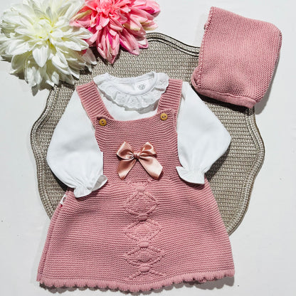 Conjunto vestido para bebé - 1/3 e 3/6M - Rosa velho