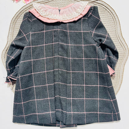 Vestido para bebé com renda e laço  - 3 e 6M