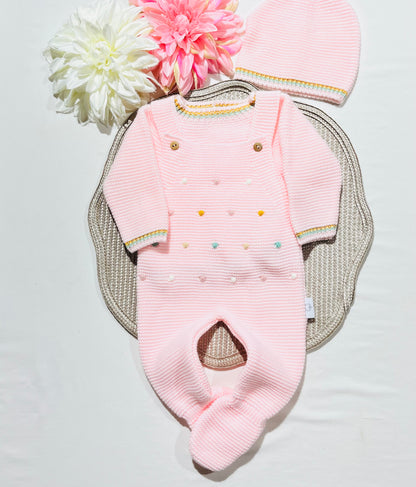 Conjunto Arco-iris em malha para bebé  - 3 peças - 1/3M - Rosa bebé