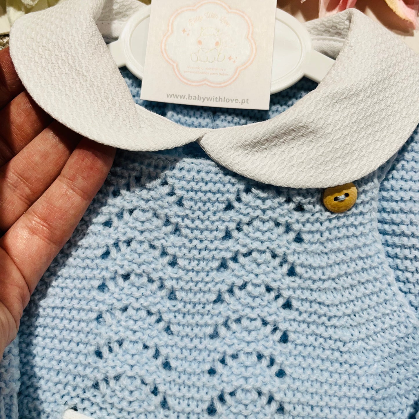 Conjunto Docinho em malha para bebé - Azul bebé- 1M, 3M e 6M