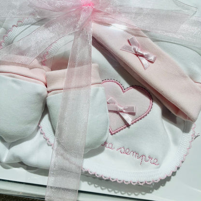 Conjunto interior cardado Amor - 100% algodão bebé - Rosa