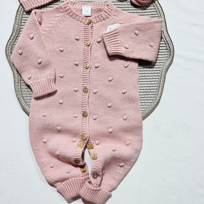 Conjunto macacão pompom - 3 peças -Rosa velho