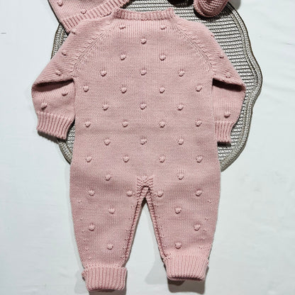 Conjunto macacão pompom - 3 peças -Rosa velho