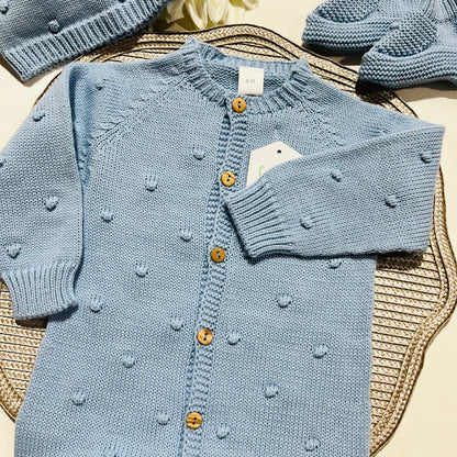 Conjunto macacão pompom - 3 peças - Azul cobalto