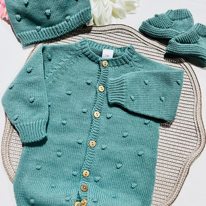 Conjunto macacão pompom - 3 peças - Verde