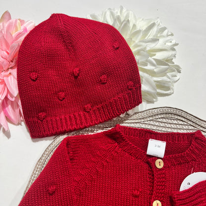 Conjunto macacão pompom - 3 peças - vermelho