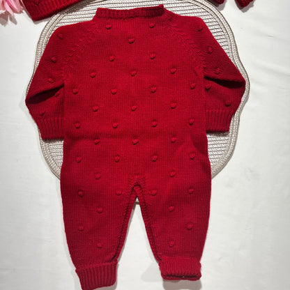 Conjunto macacão pompom - 3 peças - vermelho