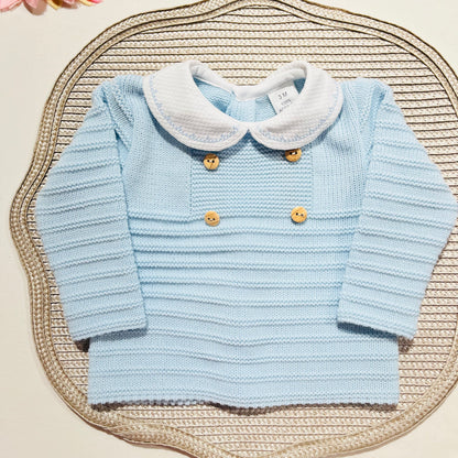 Conjunto Lucas em malha suave -Azul bebé - 3 e 6M