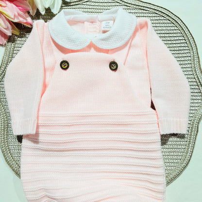 Conjunto Clara  em malha - Rosa bebé - 3 e 6M