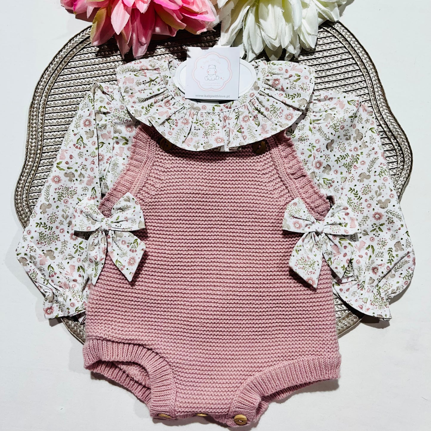 Conjunto Flor  para bebé - Rosa velho - 1 aos 12M