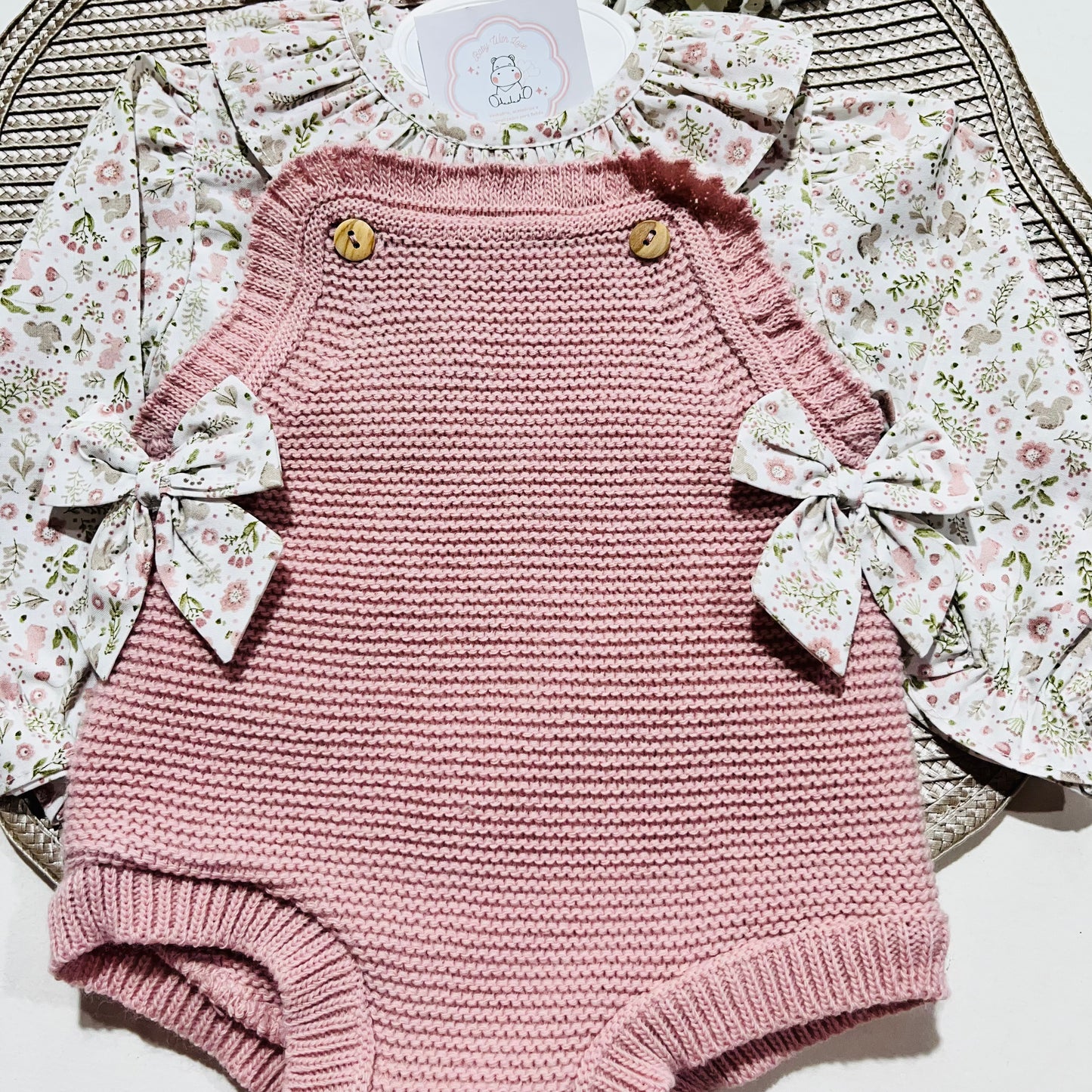 Conjunto Flor  para bebé - Rosa velho - 1 aos 12M