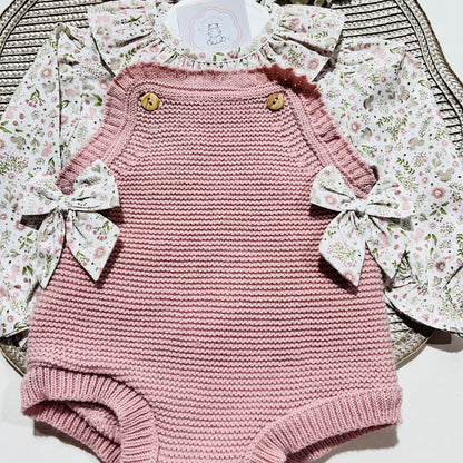 Conjunto Flor  para bebé - Rosa velho - 1 aos 12M