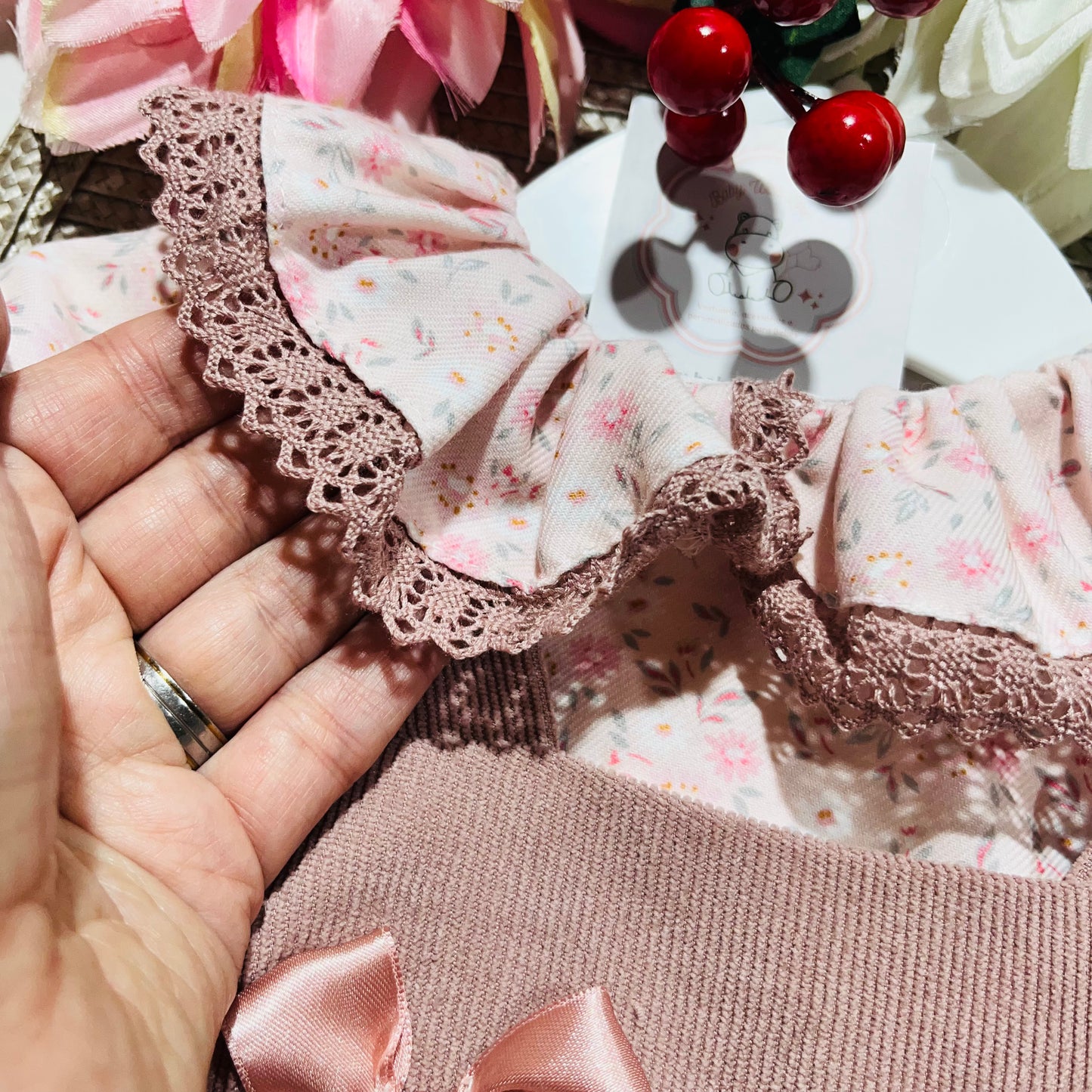 Vestido Aurora  para bebé - Rosa velho -  6 e 12M