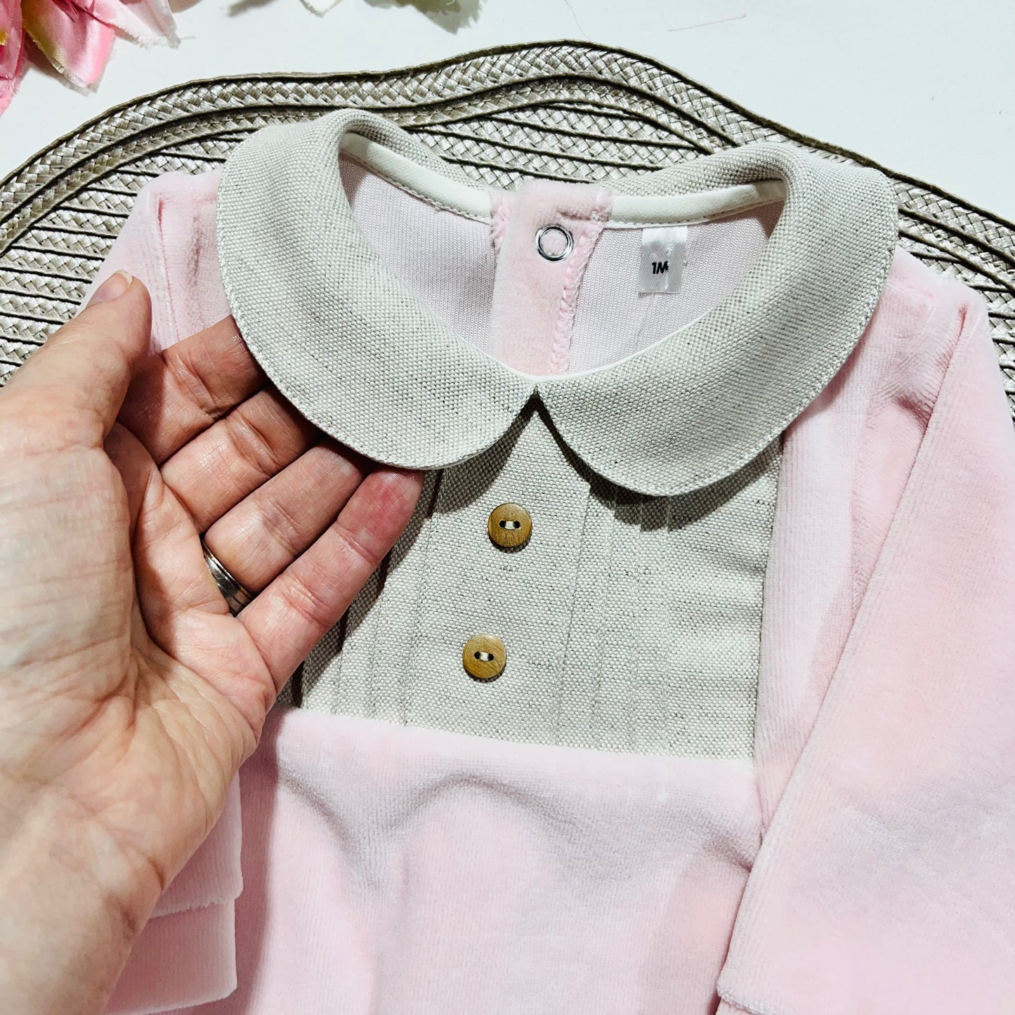 Conjunto Linho Premium para bebé - 6 peças - Rosa bebé